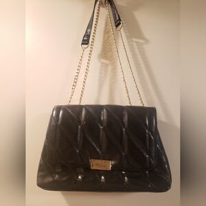 Galeries Lafayette black leather gold chain adjustable purse